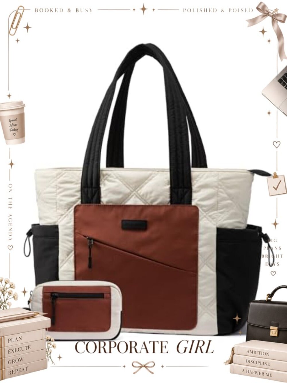 Lightweight Puffer Tote Bag Travel Tote with Luggage Strap Fits 15.6 Laptop